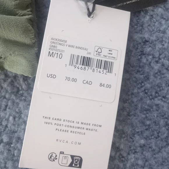 NWT RVCA GREETINGS V WIRE BANDEAU BIKINI TOP - Picture 5 of 6